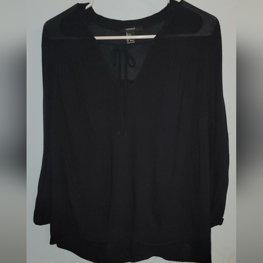 Forever 21 small Black sheer top  blouse with tie flowy